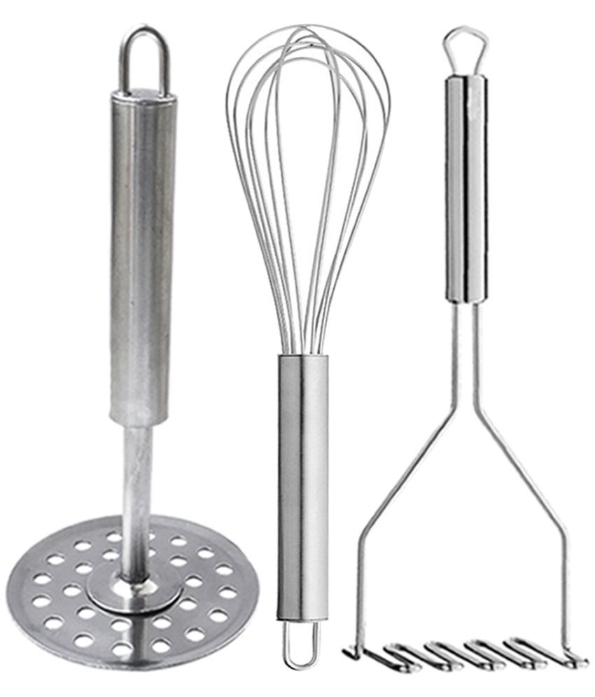     			OC9 Silver Stainless Steel 2 Masher+Whisk ( Set of 3 )