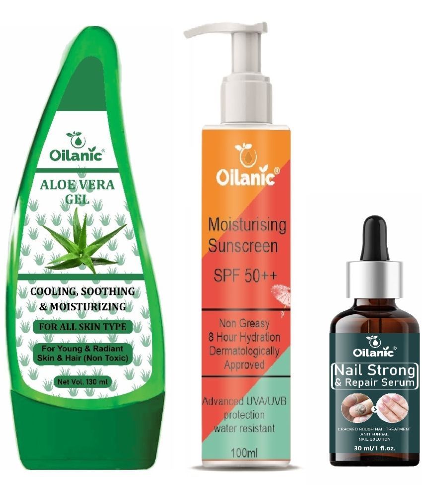     			Pure Aloe vera Gel 130ml, Sunscreen with SPF 50++ Lighweight 100ml & Nail Strong and Repair Serum 30ml - Combo of 3 Items