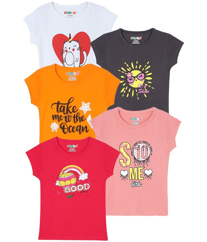     			RASPY Multicolor Cotton Girls T-Shirt ( Pack of 5 )