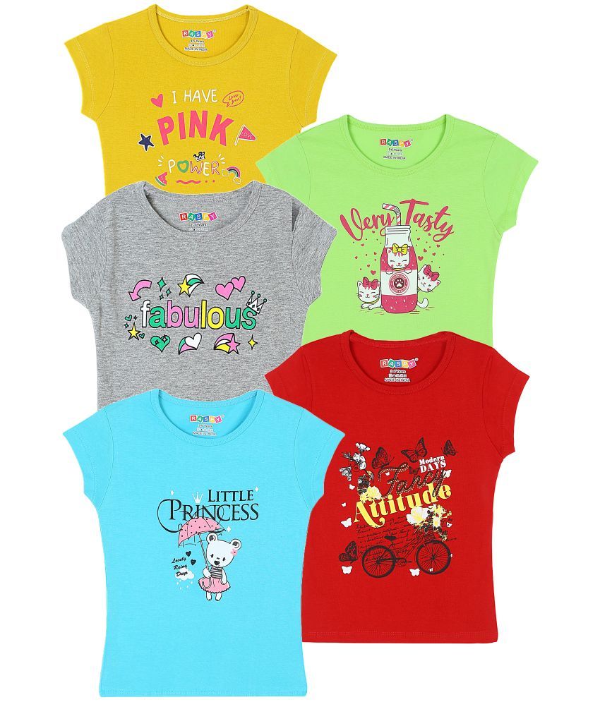     			RASPY Multicolor Cotton Girls T-Shirt ( Pack of 5 )