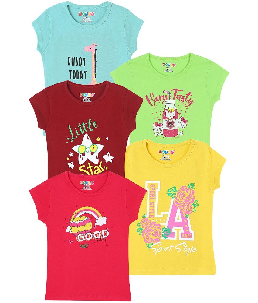     			RASPY Multicolor Cotton Girls T-Shirt ( Pack of 5 )