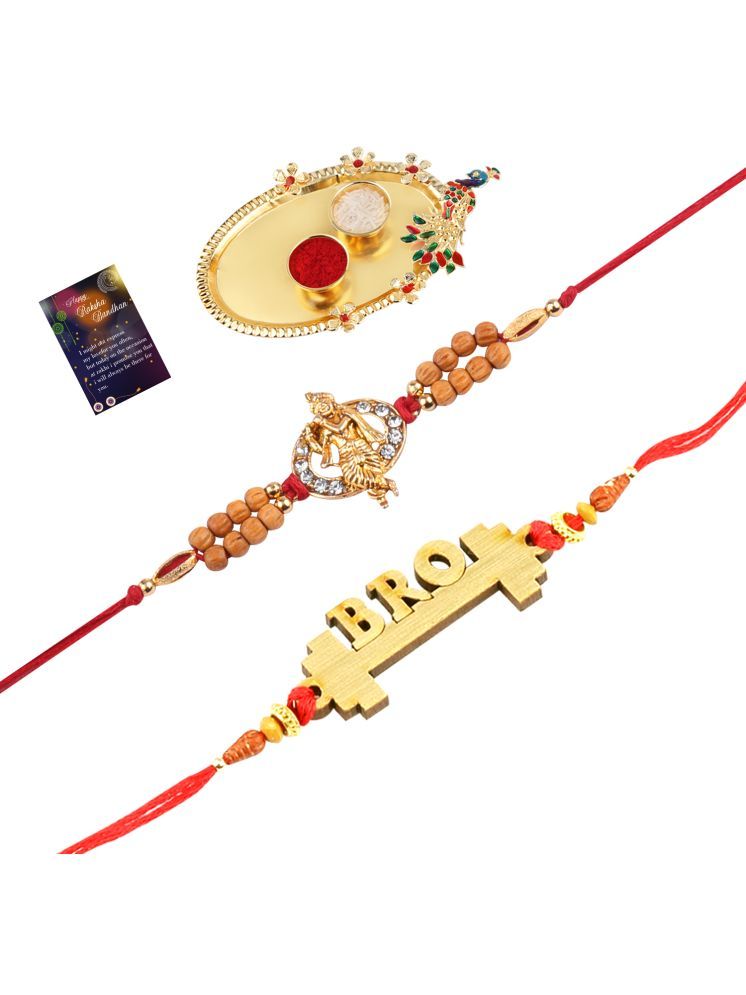     			Stylish Bhaiya Rakhi " BRO" Designer Pendent With Designer Look"KRISHNA JI "Rakhi Combo For Bhaiya With Roli Chawal And Greeting Card 1 Kankawati Pooja Thali