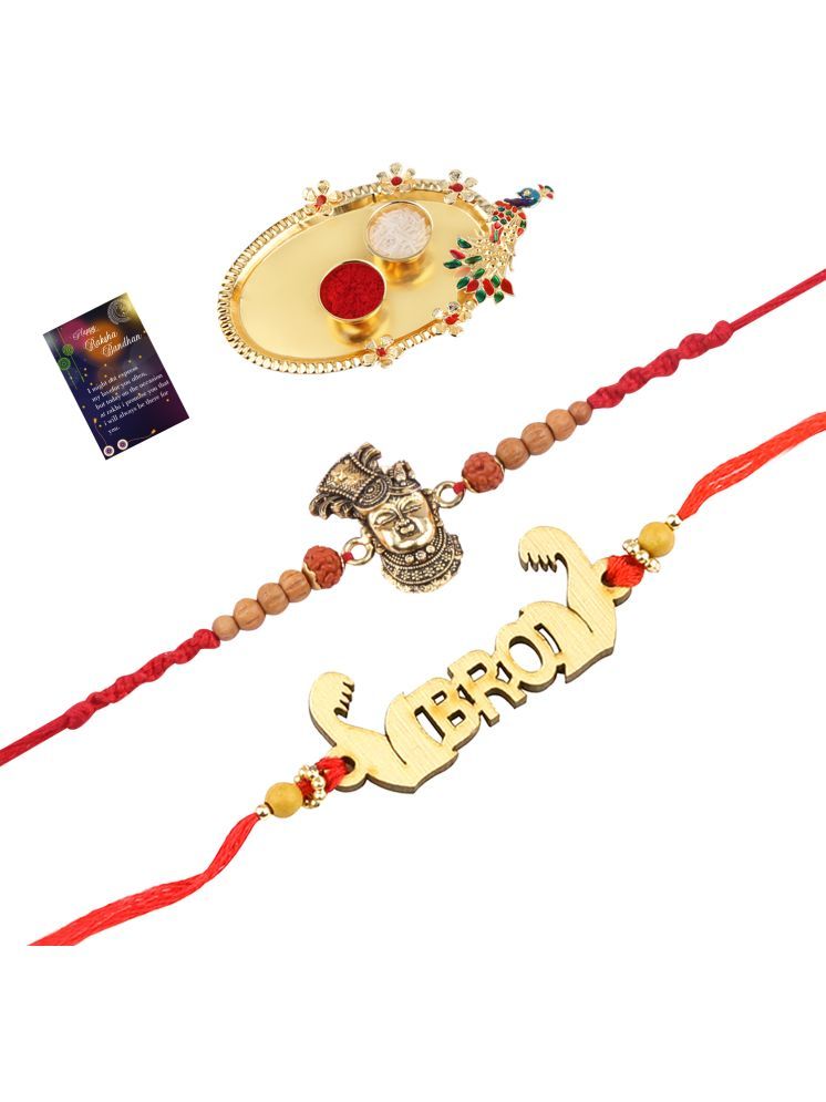     			Stylish Bhaiya Rakhi " BRO" Designer Pendent Rakhi Combo For Bhaiya With Roli Chawal And Greeting Card 1 Kankawati Pooja Thali