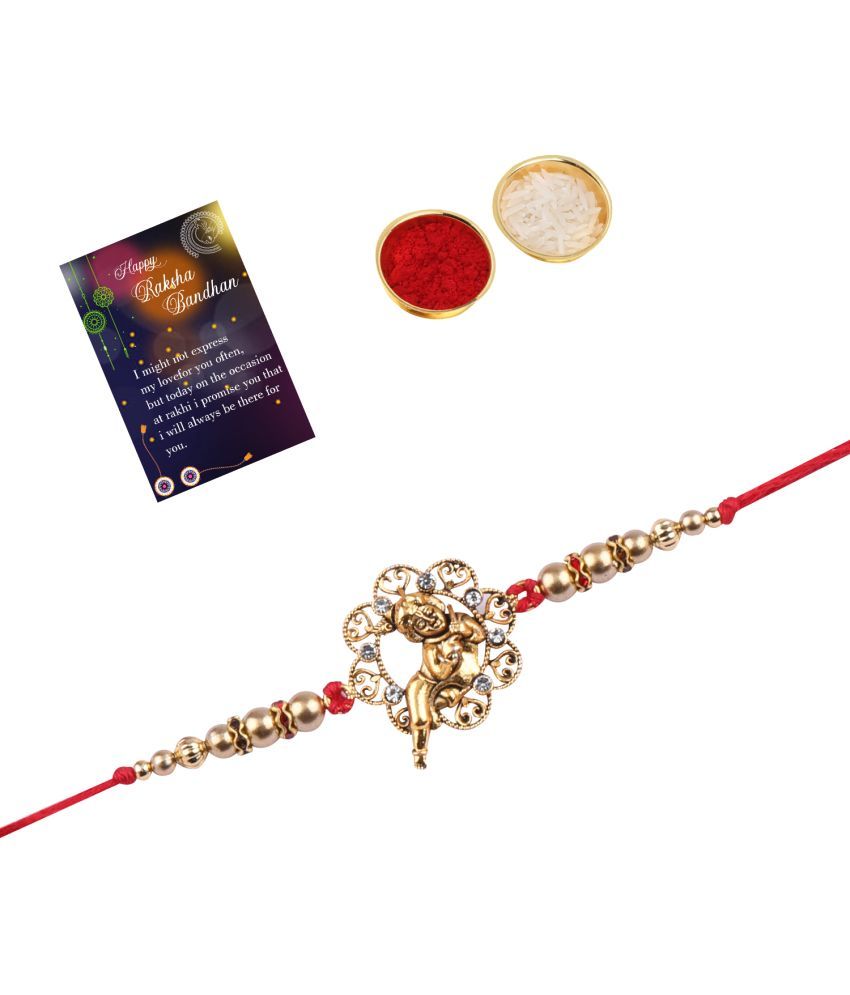     			Stylish Classic Look "BAL GOPAL" Pendant  Rakhi For Bhaiya/Brother/Bhai With Roli Chawal And 1 Greeting Card