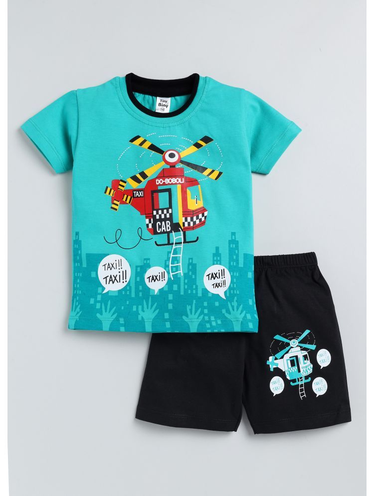     			TINY BINY Blue Cotton Boys T-Shirt & Shorts ( Pack of 1 )