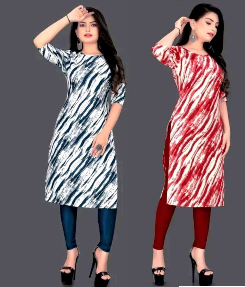     			VACHHARAJ GROUP Crepe Printed A-line Women's Kurti - Blue,Red ( Pack of 2 )