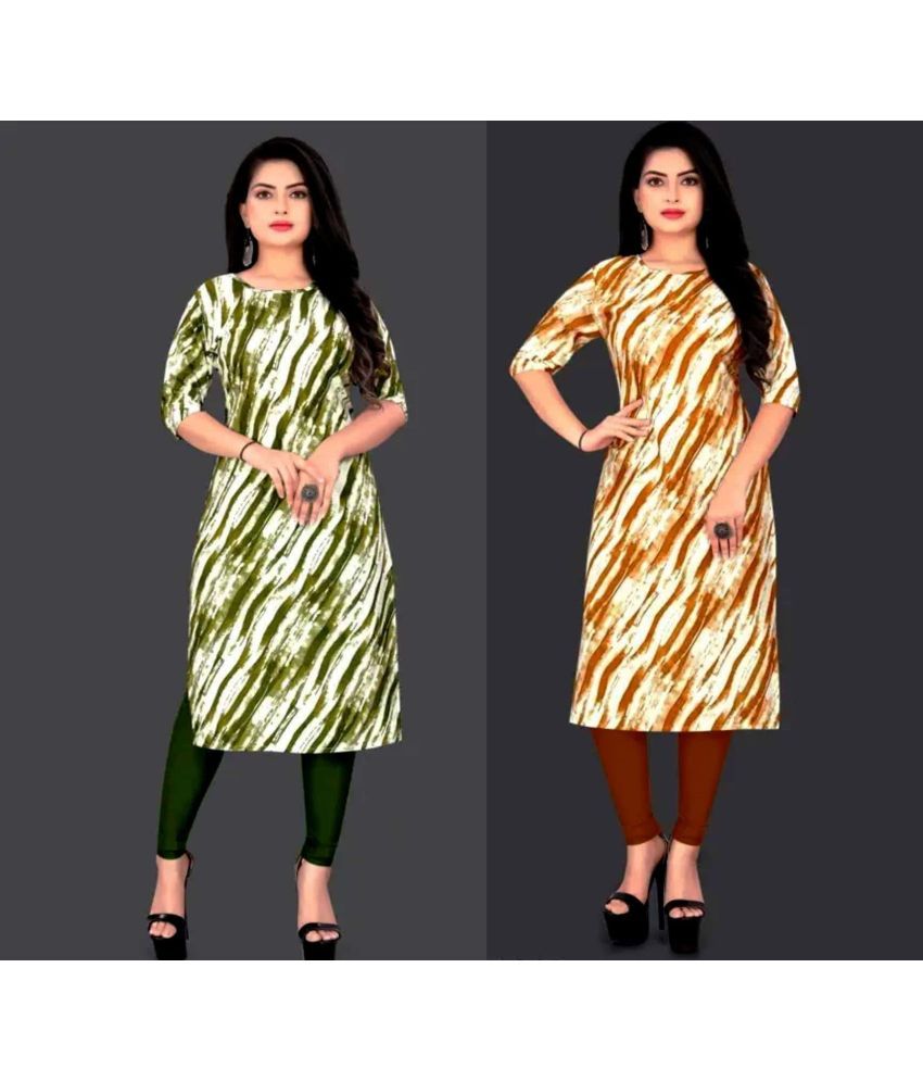     			VACHHARAJ GROUP Crepe Printed A-line Women's Kurti - Green,Yellow ( Pack of 2 )