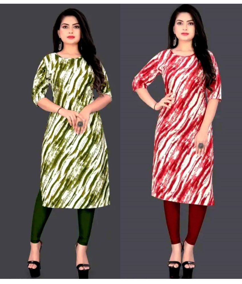     			VACHHARAJ GROUP Crepe Printed A-line Women's Kurti - Green,Red ( Pack of 2 )