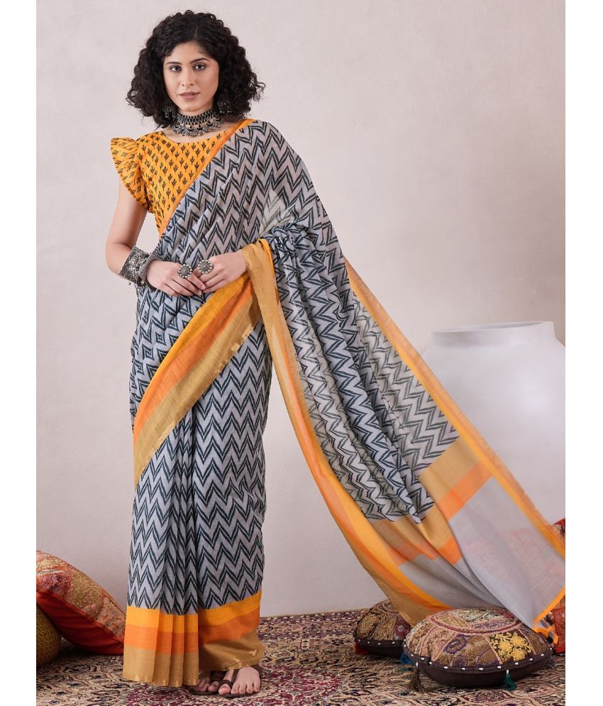     			Vaamsi Linen Printed Saree With Blouse Piece - Grey ( Pack of 1 )