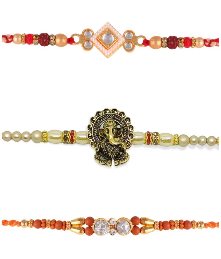     			Vighnaharta Ganesh Fancy rakhi combo Gold and Rhodium Plated Alloy Kids Rakhi and Lovely Brother pack of 3[VFJ1194-1200-1134RKG]