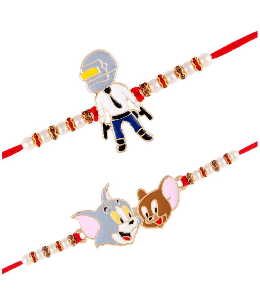     			Vighnaharta  Pub G and tom and Jerry combo cartoons Gold and Rhodium Plated Alloy Kids Rakhi for Lovely Brother[VFJ1165-1164RKG]