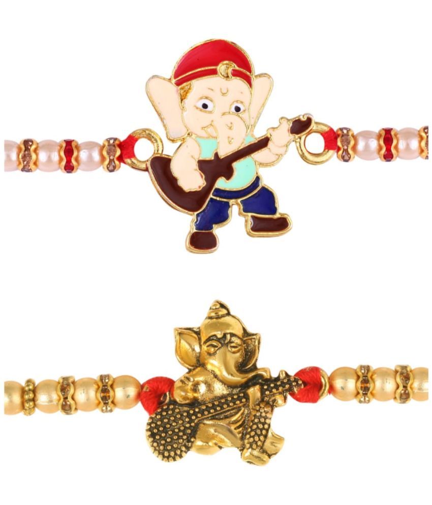     			Vighnaharta Veena Ganesh Giter Ganesh combo cartoons Gold and Rhodium Plated Alloy Kids Rakhi for Lovely Brother[VFJ1155-1111RKG]