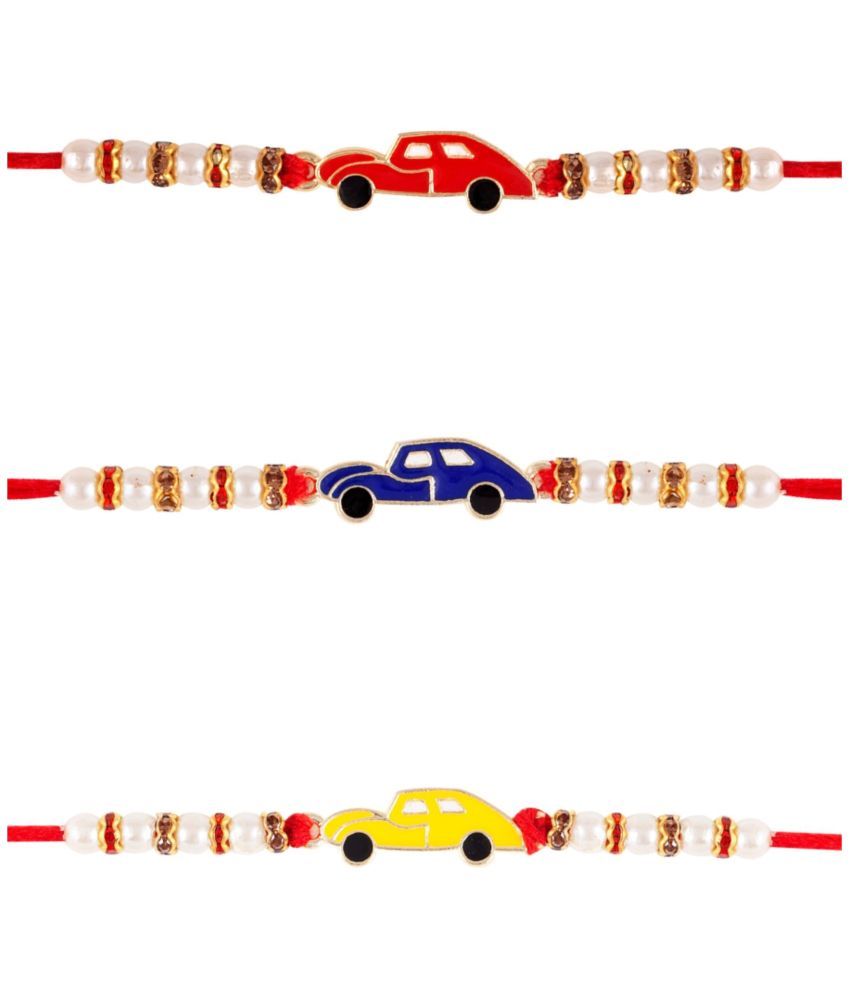     			Vighnaharta car combo cartoons Gold and Rhodium Plated Alloy Kids Rakhi for Lovely Brother pack of 3[VFJ1162RKG-BLUE-RED-YELLOW]