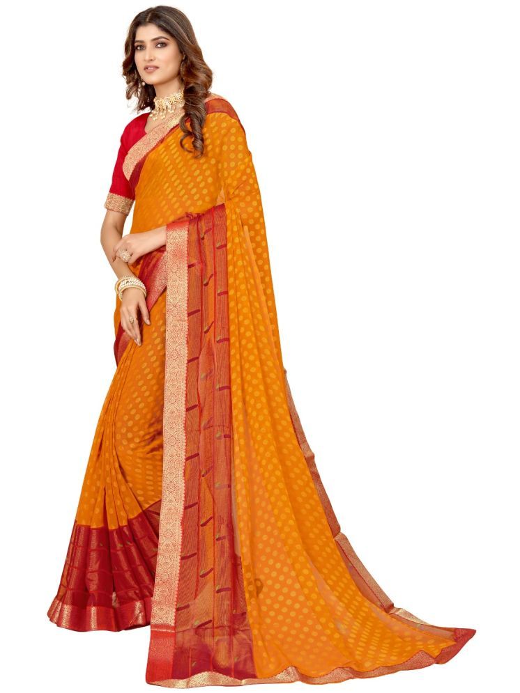     			mahalaxmi fab Georgette Printed Saree With Blouse Piece - Orange ( Pack of 1 )