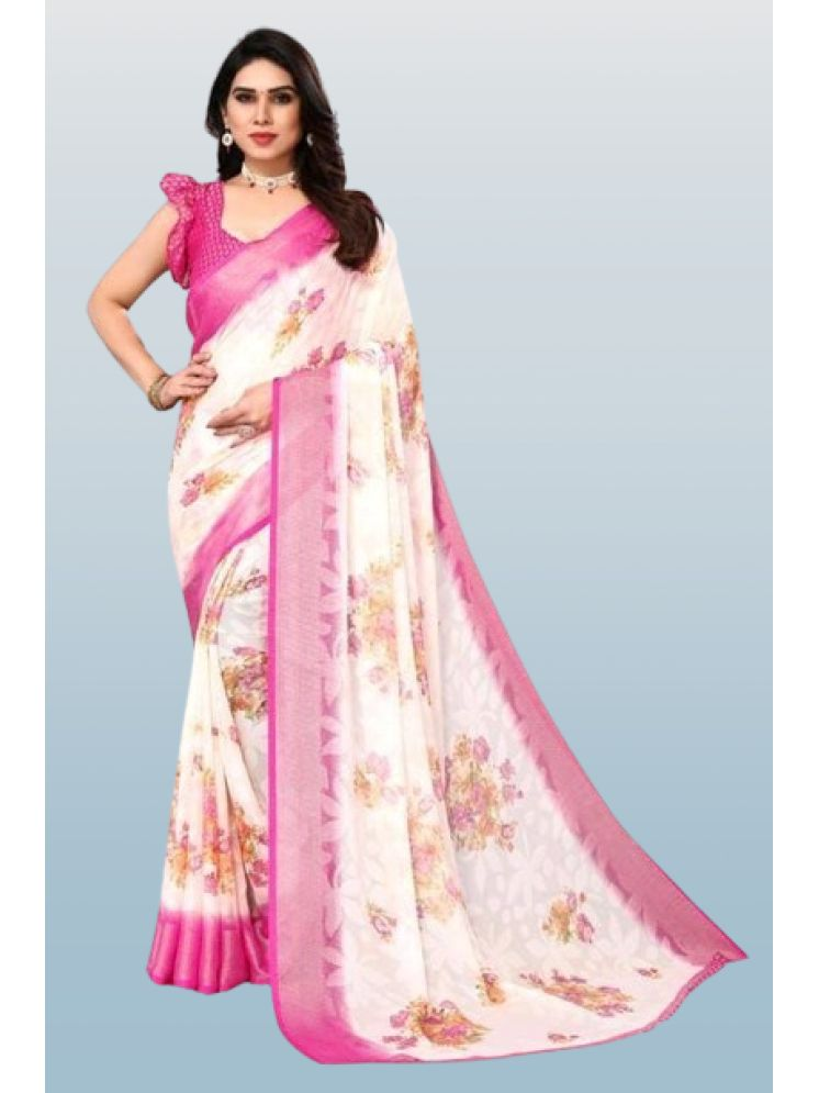     			mahalaxmi fab Georgette Printed Saree With Blouse Piece - Pink ( Pack of 1 )