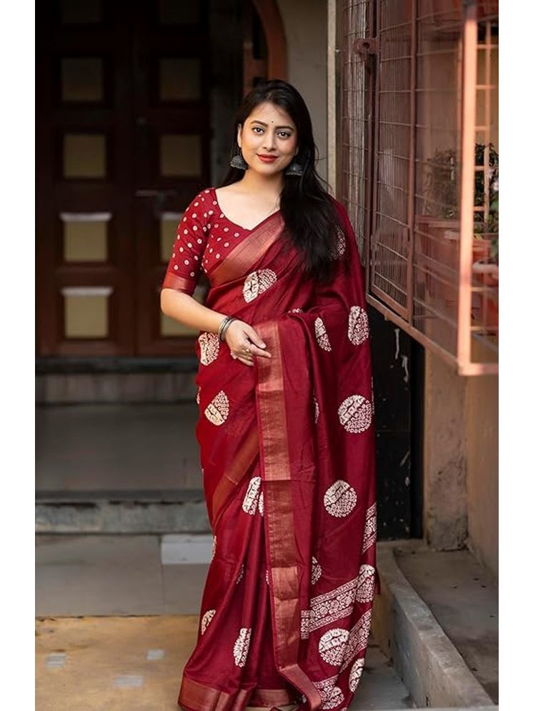     			Bhuwal Fashion Cotton Printed Saree With Blouse Piece - Red ( Pack of 1 )