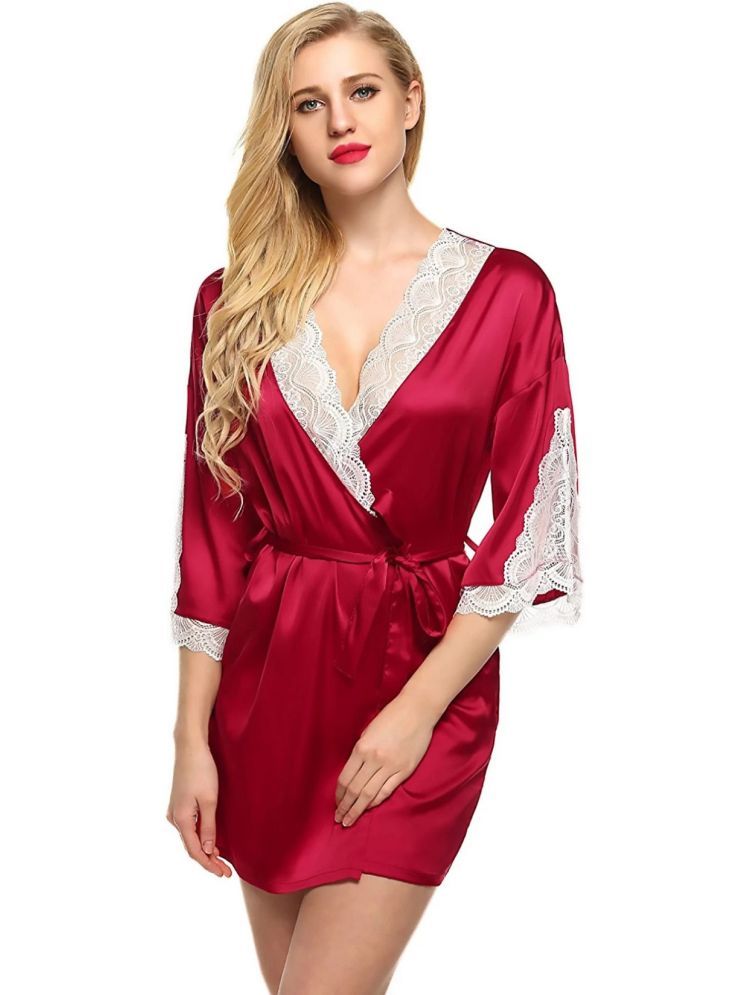     			Celosia Maroon Satin Women's Nightwear Robes ( Pack of 1 )