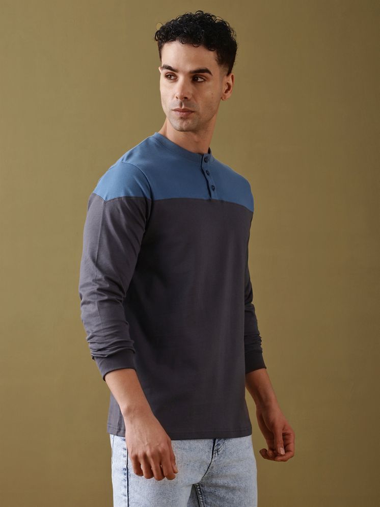     			Dillinger 100% Cotton Regular Fit Colorblock Full Sleeves Men's Henley T-Shirt - Teal Blue ( Pack of 1 )