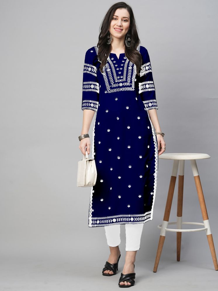     			Kapadia Rayon Embroidered Straight Women's Kurti - Navy ( Pack of 1 )