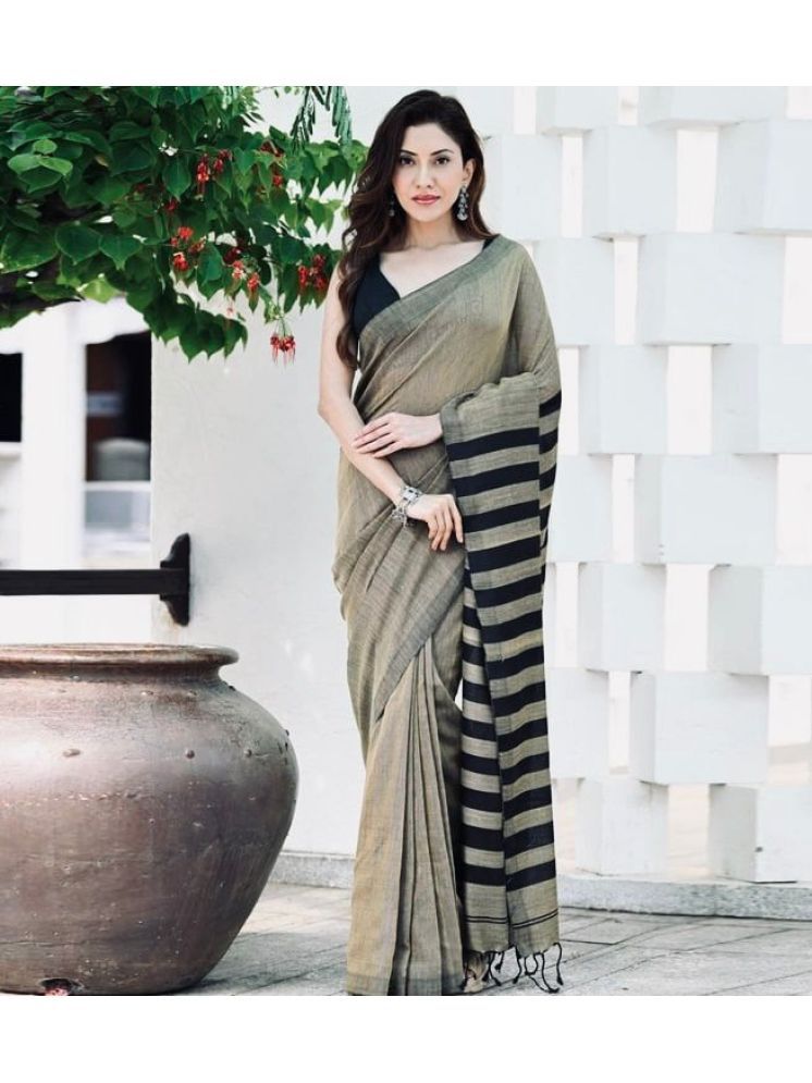     			MORLY Cotton Striped Saree With Blouse Piece - Grey ( Pack of 1 )