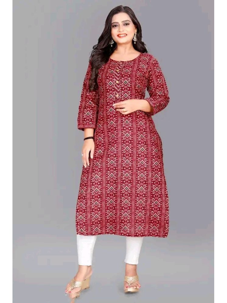     			RIAANA Cotton Printed A-line Women's Kurti - Maroon ( Pack of 1 )