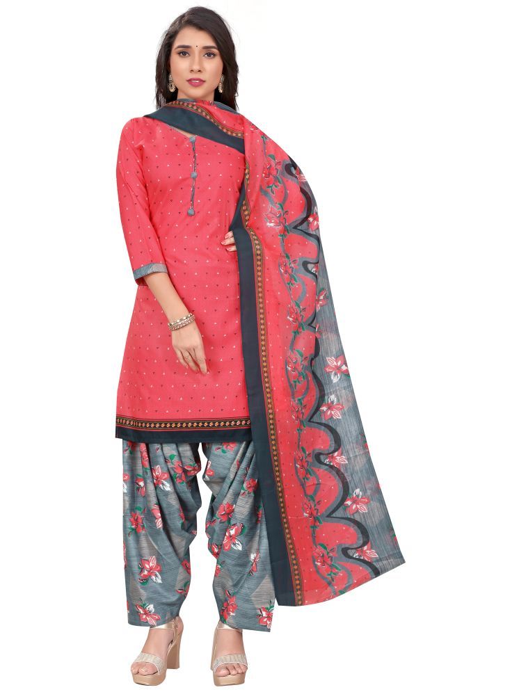     			Rajnandini Cotton Blend Printed Kurti With Patiala Women's Stitched Salwar Suit - Pink ( Pack of 1 )