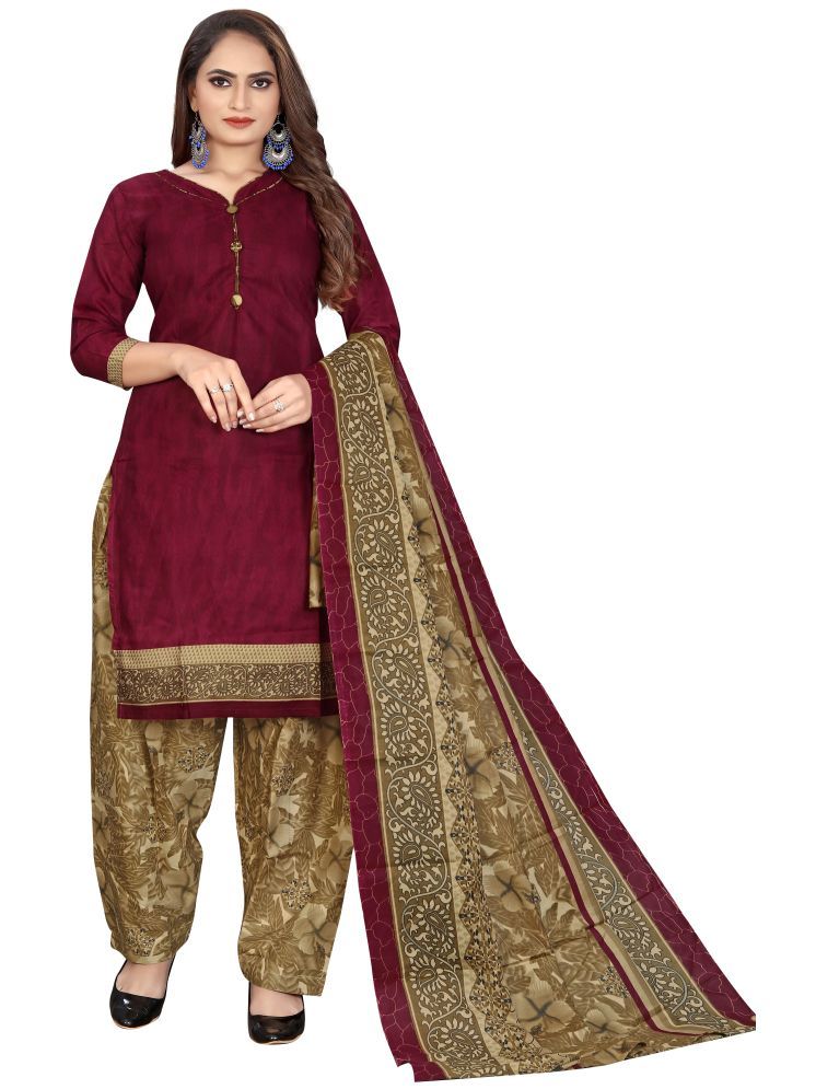     			Rajnandini Cotton Blend Printed Kurti With Patiala Women's Stitched Salwar Suit - Wine ( Pack of 1 )