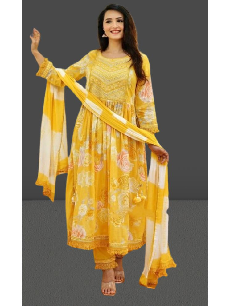     			S & D Attire Cotton Printed Kurti With Pants Women's Stitched Salwar Suit - Yellow ( Pack of 1 )