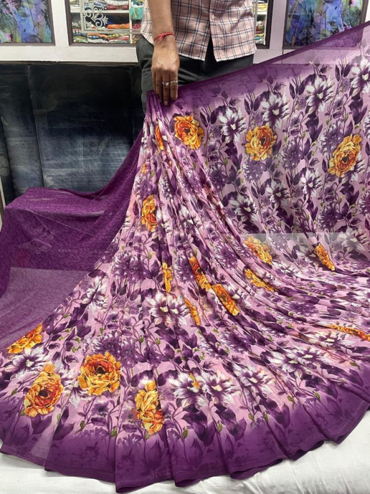     			Sanjana Silks Georgette Printed Saree With Blouse Piece - Purple ( Pack of 1 )