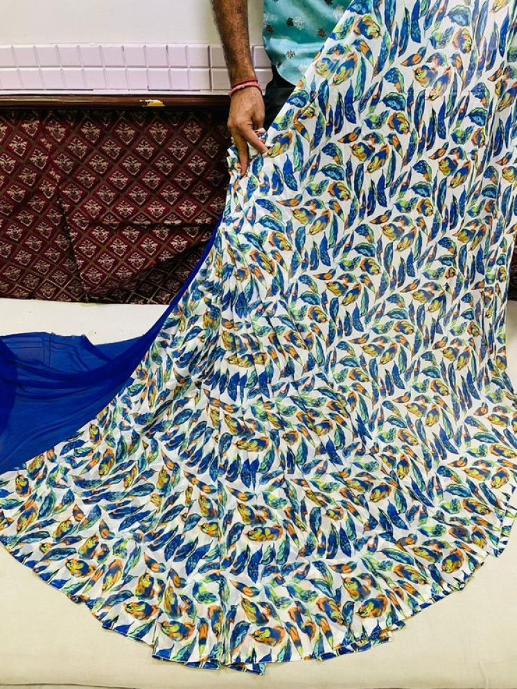     			Sanjana Silks Georgette Printed Saree With Blouse Piece - Blue ( Pack of 1 )