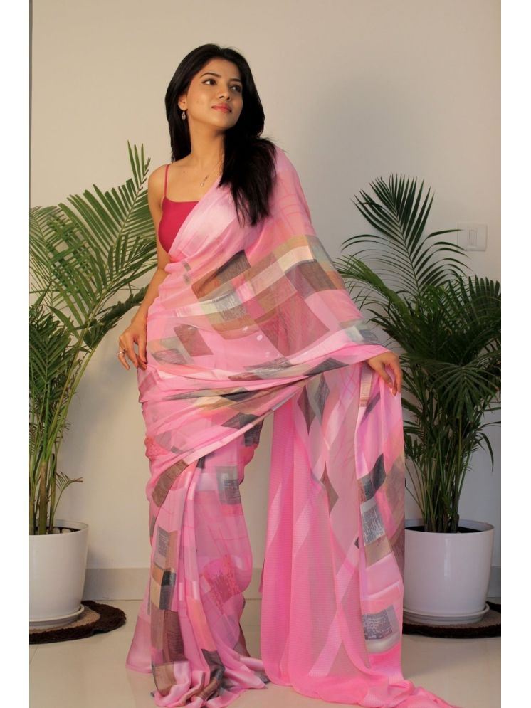     			Sanwariya Silks Georgette Printed Saree With Blouse Piece - Pink ( Pack of 1 )