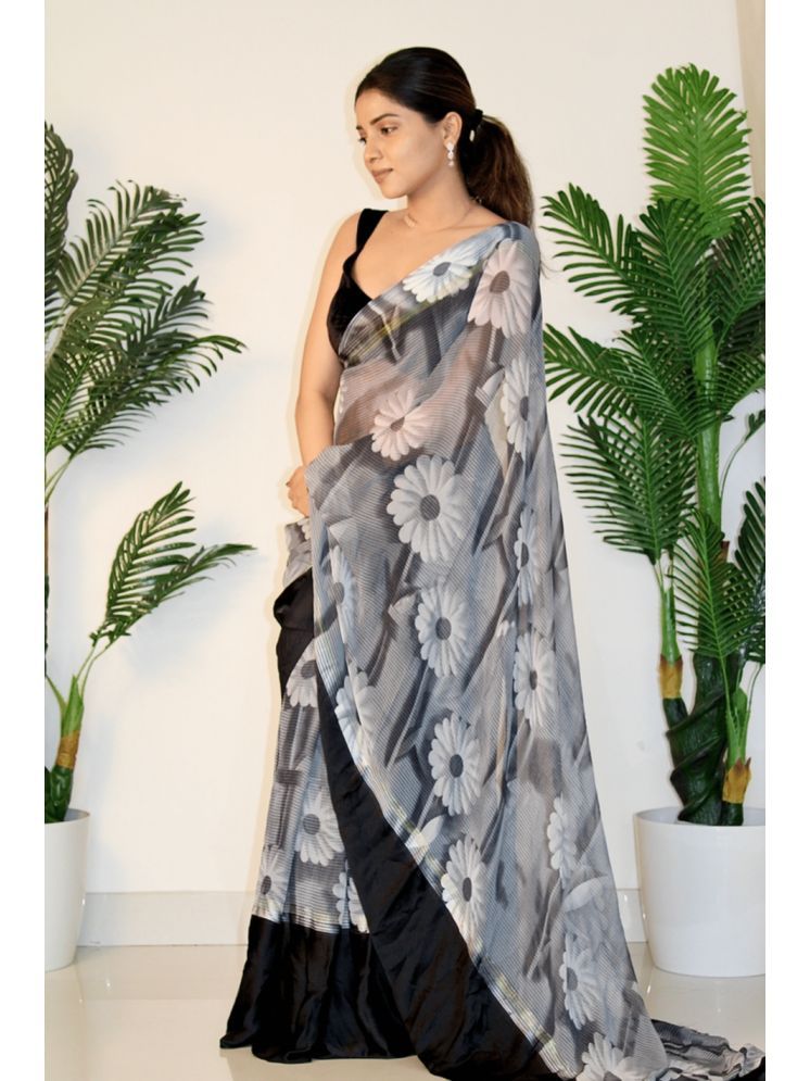     			Sanwariya Silks Georgette Printed Saree With Blouse Piece - Black ( Pack of 1 )