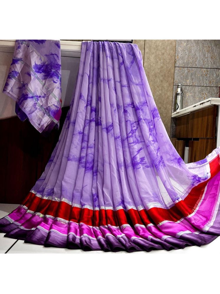     			Sanwariya Silks Georgette Printed Saree With Blouse Piece - Purple ( Pack of 1 )