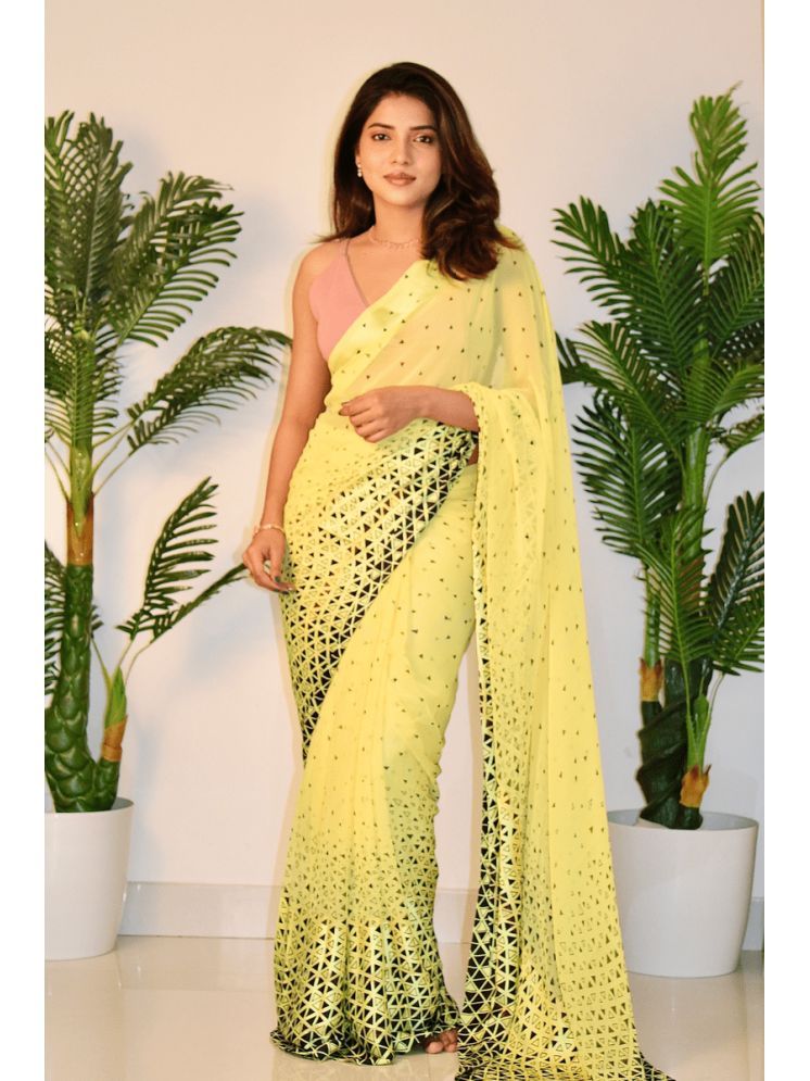     			Sanwariya Silks Georgette Printed Saree With Blouse Piece - Yellow ( Pack of 1 )