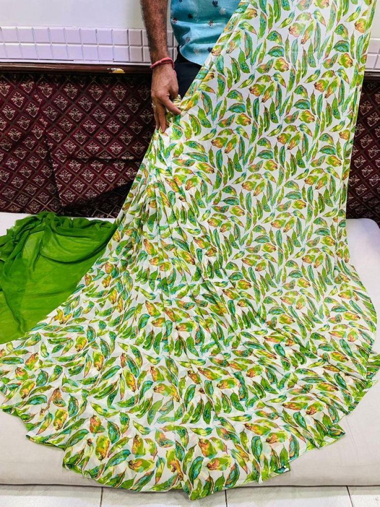     			Sanwariya Silks Georgette Printed Saree With Blouse Piece - Green ( Pack of 1 )