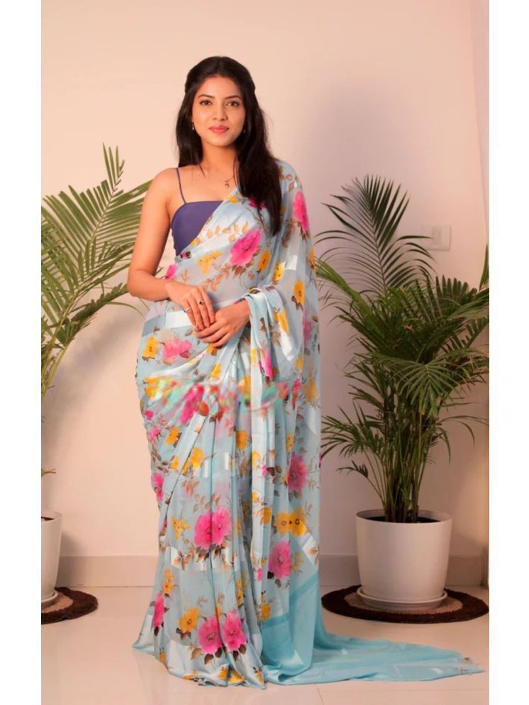     			Sanwariya Silks Georgette Printed Saree With Blouse Piece - Blue ( Pack of 1 )