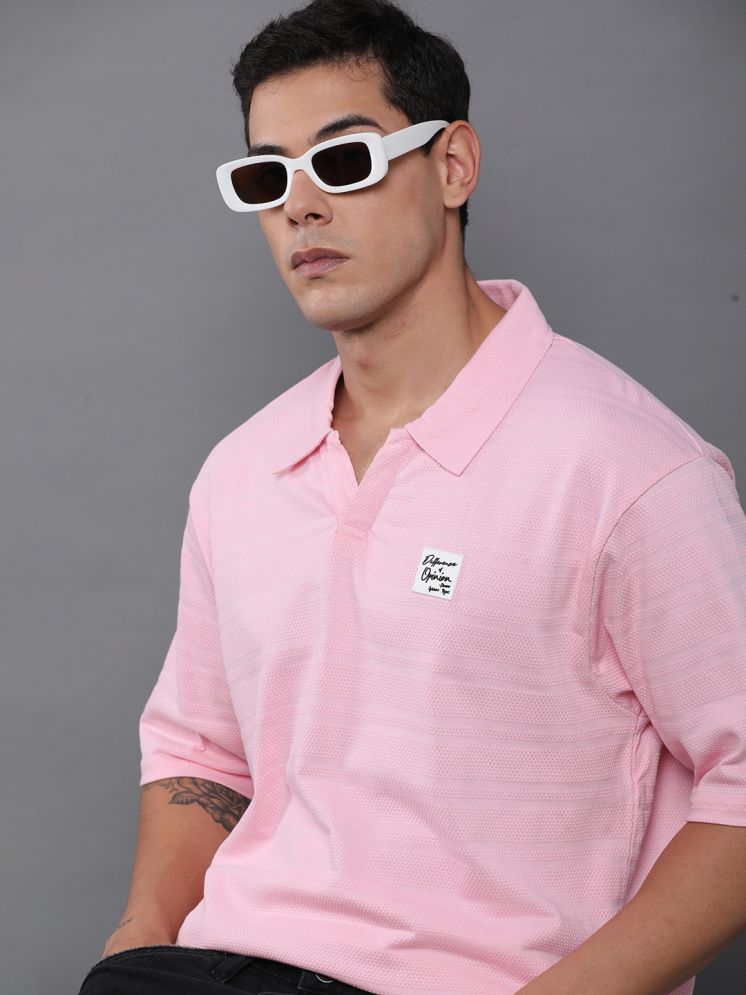     			Difference of Opinion 100% Cotton Oversized Fit Solid Half Sleeves Men's Round T-Shirt - Pink ( Pack of 1 )