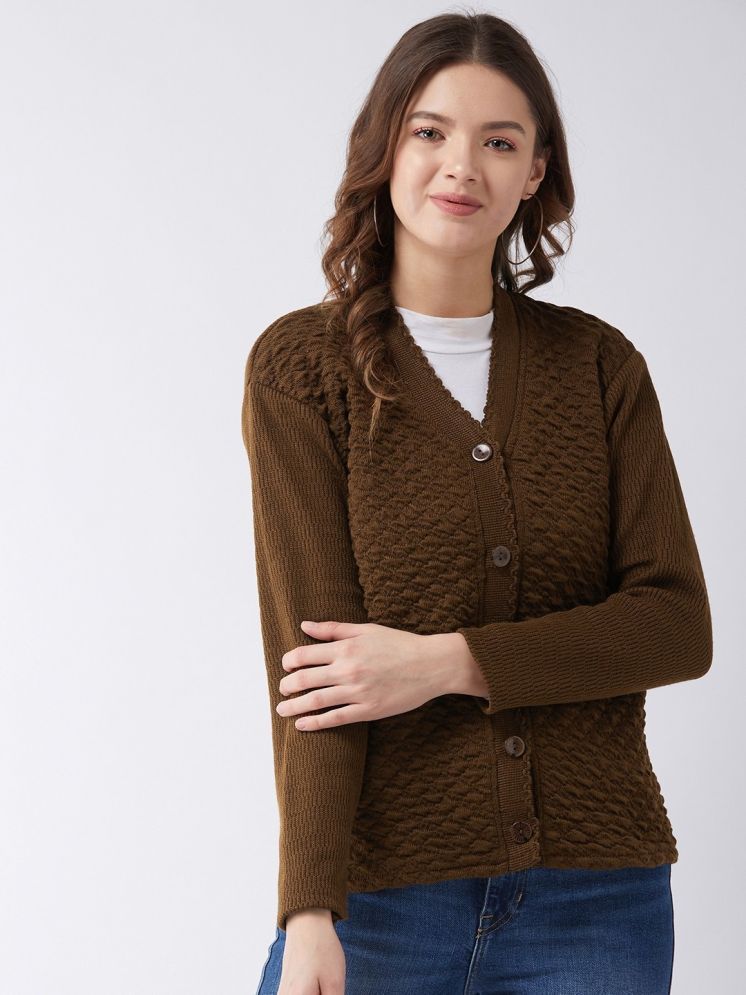     			Pivl Acrylic V Neck Women's Buttoned Cardigans - Brown ( )