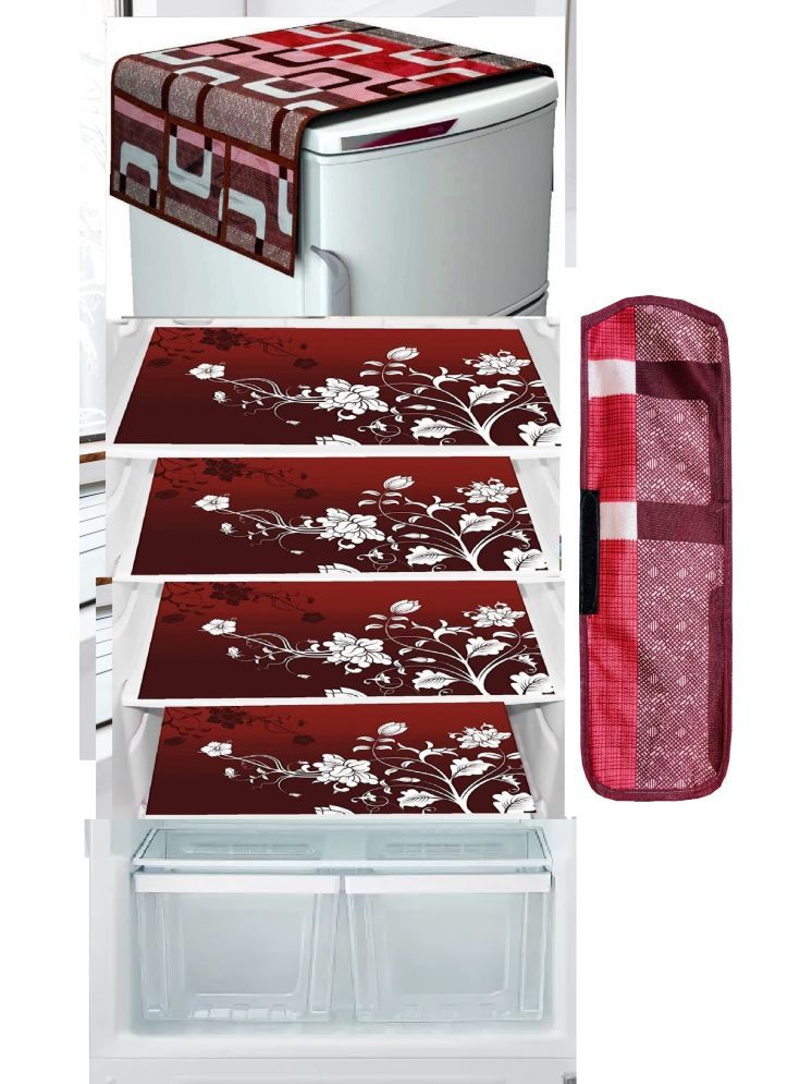     			Revexo PVC Floral Fridge Mat & Cover ( 40 32 ) Pack of 6 - Multicolor