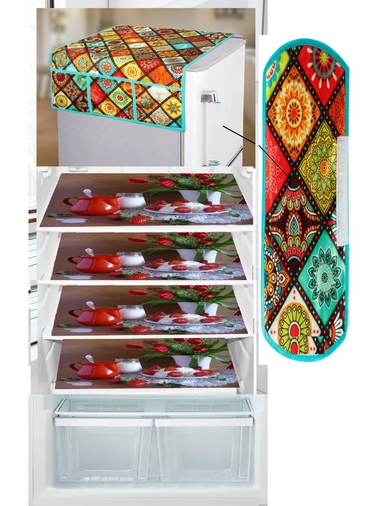     			Revexo PVC Floral Fridge Mat & Cover ( 40 32 ) Pack of 6 - Multicolor