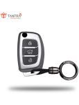 TANTRA TPU Key Cover and Metal Keychain Compatible for Hyundai i 20, Xcent,Verna Flude 3 Button Flip Smart Key Cover Grey