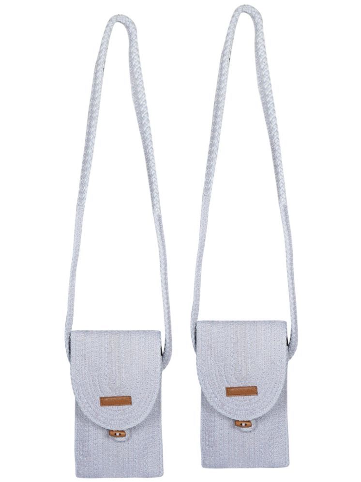     			ENSAC Light Grey Jute Sling Bag