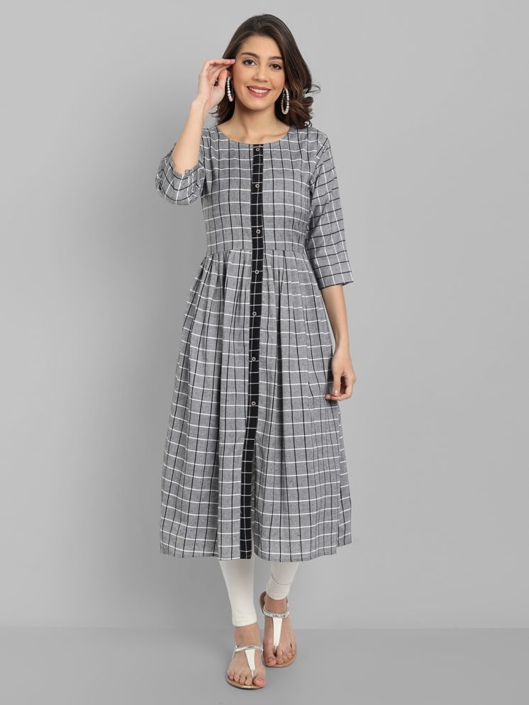     			Hetsa Cotton Checks Flared Women's Kurti - Grey ( Pack of 1 )