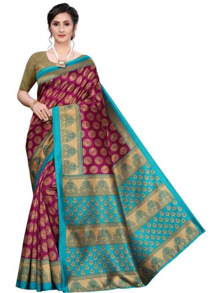     			INDIAN SILKS Art Silk Applique Saree Without Blouse Piece - Multicolor1 ( Pack of 1 )