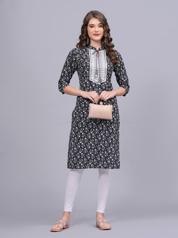     			JC4U Cotton Printed Straight Women's Kurti - Black ( Pack of 1 )