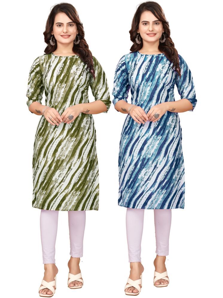     			VACHHARAJ GROUP Crepe Printed Straight Women's Kurti - Green,Blue ( Pack of 2 )