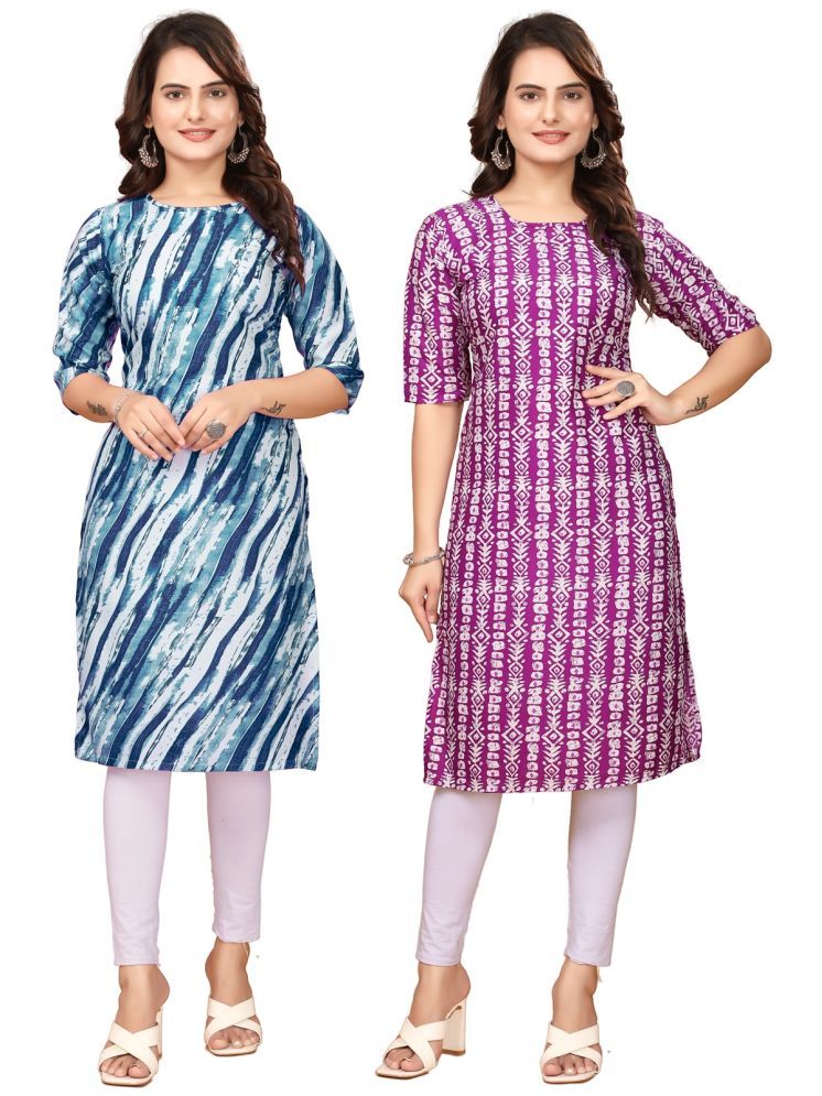     			VACHHARAJ GROUP Crepe Printed Straight Women's Kurti - Blue,Lavender ( Pack of 2 )