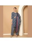 Rajnandini Cotton Blend Printed Kurti With Patiala Women's Stitched Salwar Suit - Grey ( Pack of 1 )