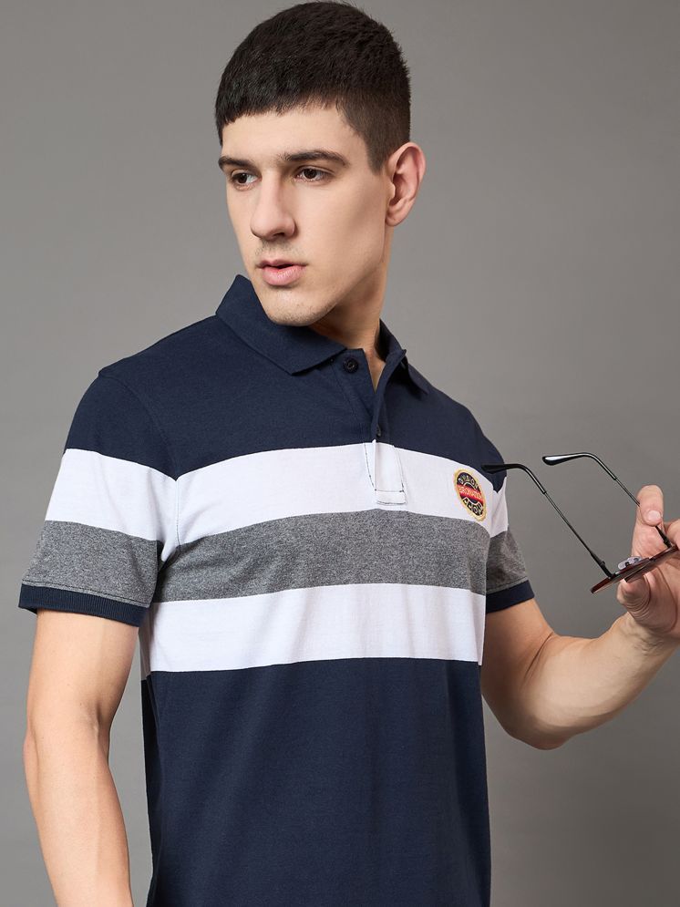     			BRONATION Pack of 1 Cotton Regular Fit Striped Half Sleeves Men's Polo T Shirt ( Navy Blue )