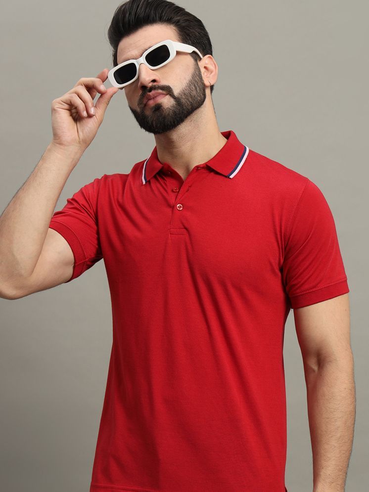     			GET GOLF Pack of 1 Cotton Blend Regular Fit Self Design Half Sleeves Men's Polo T Shirt ( Red )